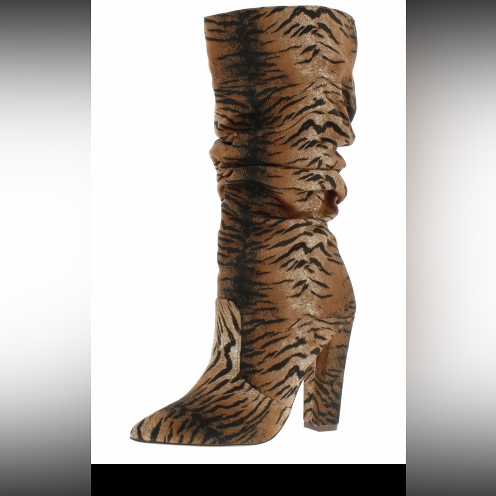 Tiger print slouch chunky heel boot